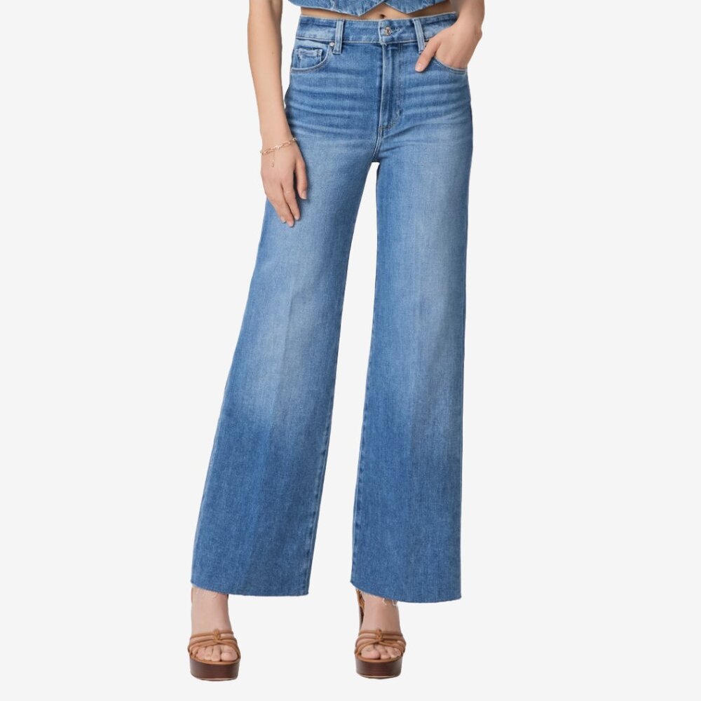 Paige Anessa High Rise Wide Leg Raw Hem Jeans Flamenco Distressed Capsule 26W